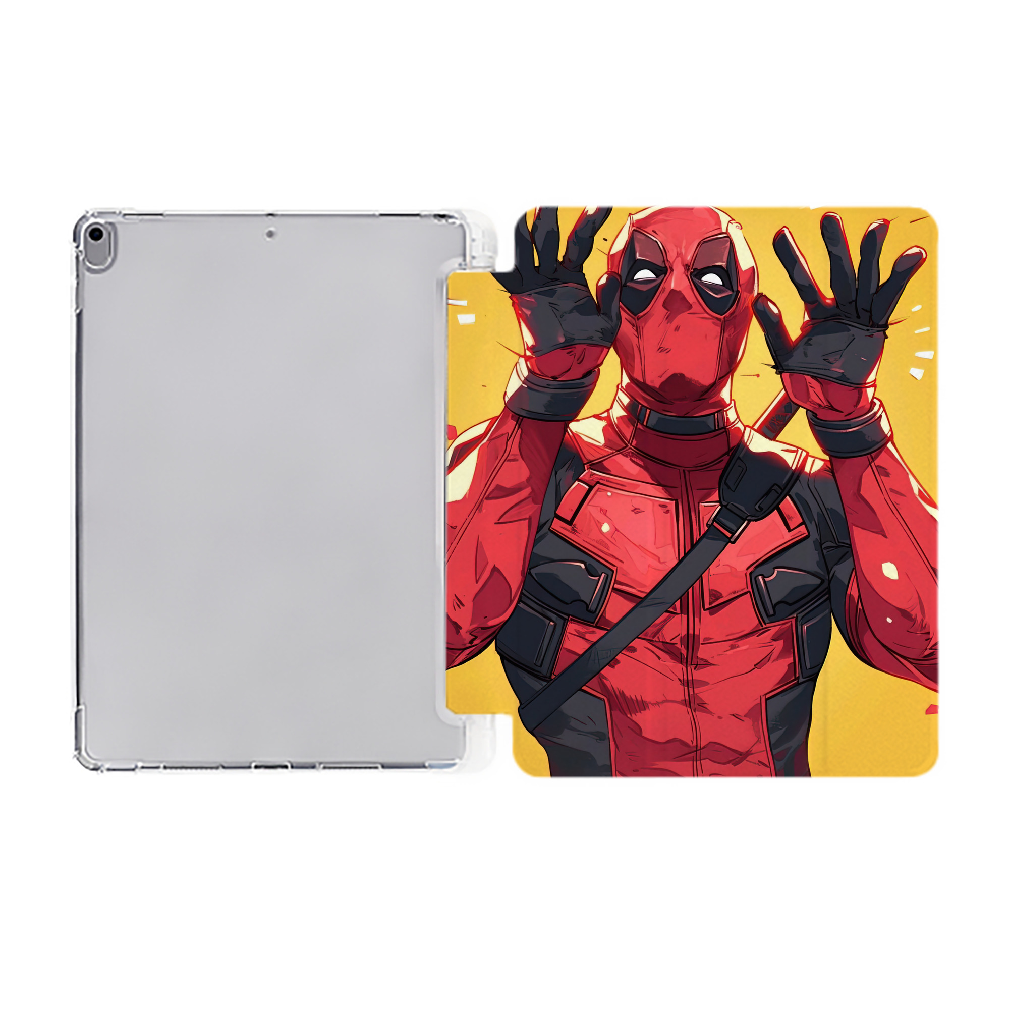 （画像用） Deadpool デッドプール IPad ケース ペン収納付き 三つ折りスタンド PUレザー×シリコン 対応機種9.5/10.5/10.9インチ